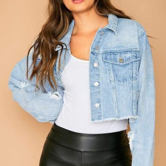 Distressed Crop Jean Jacket - Picture 1 of 7
